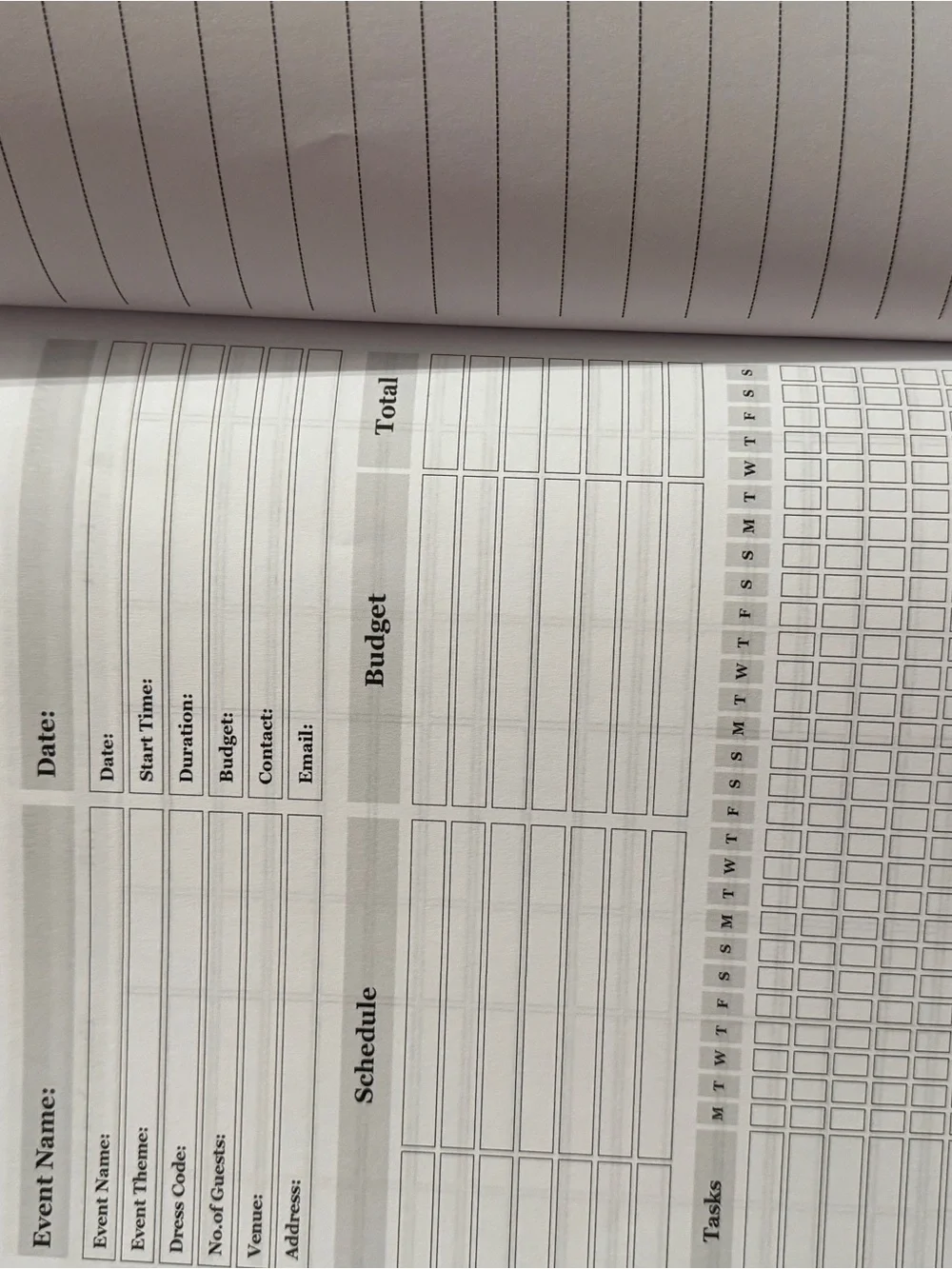Event planning journal